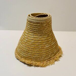 Hat Attack Visor Hat Woven Straw Fringed Wide Brim Roll Up Women's Beige New